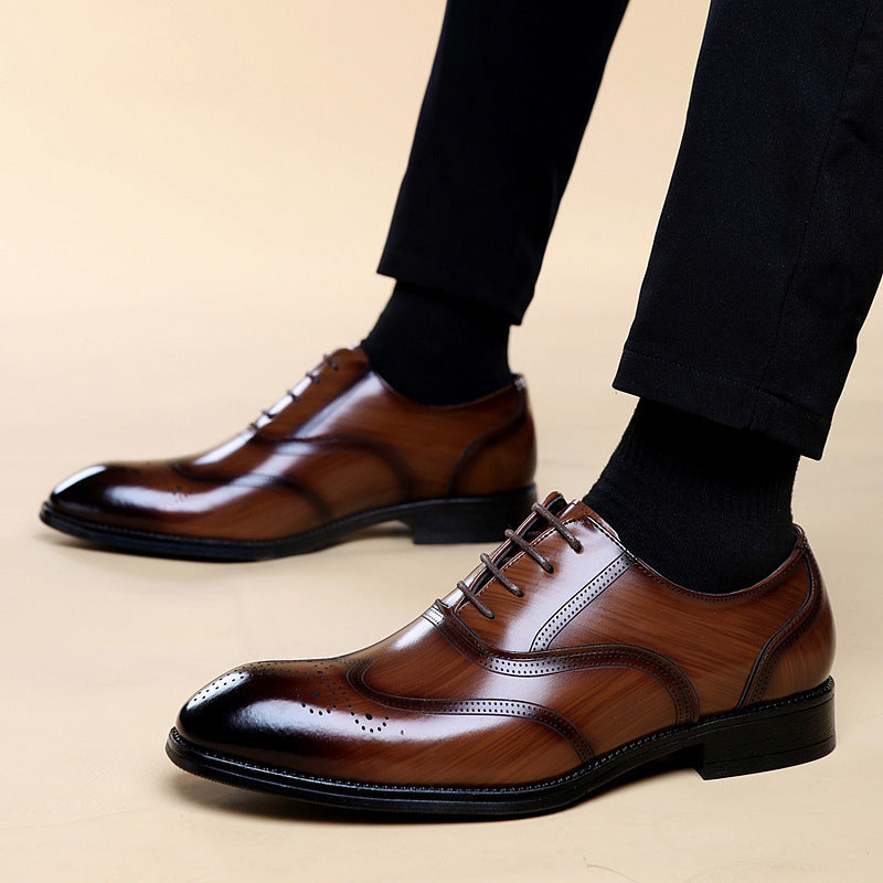 Formal Leather British Brogue Pointed-Toe Lace Up Shoes
