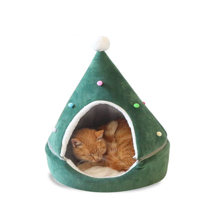 Christmas Tree Dog and Cat Bed Tent Litter