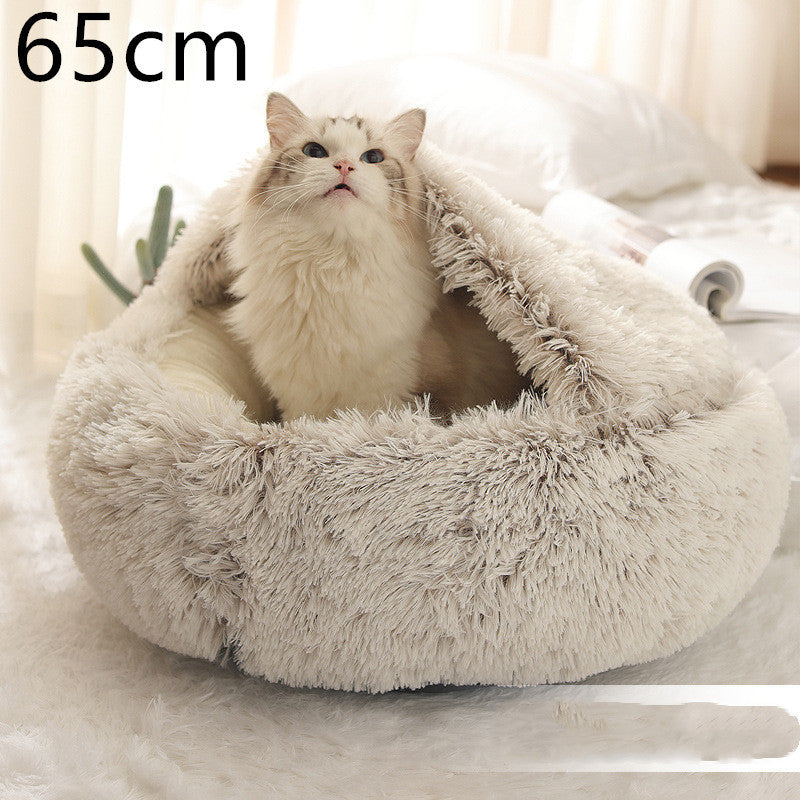 2 In 1 Dog And Cat Bed Pet Winter Bed Round Plush Warm Bed