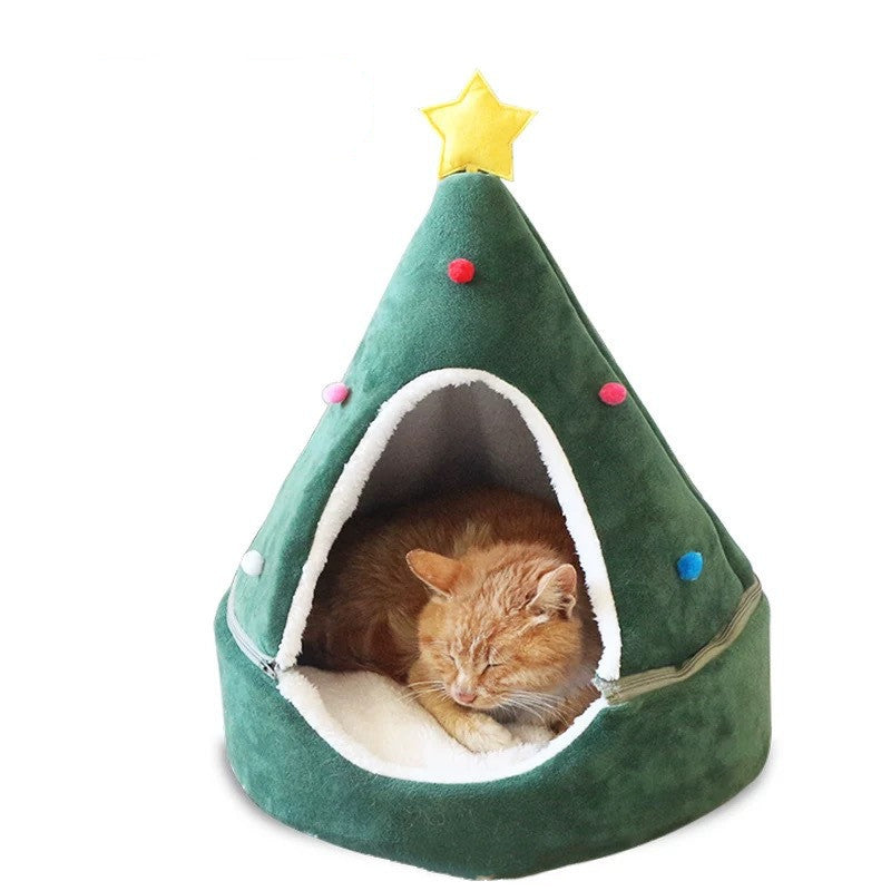 Christmas Tree Dog and Cat Bed Tent Litter