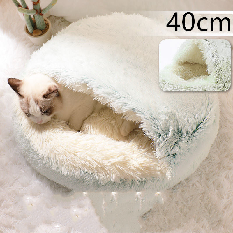 2 In 1 Dog And Cat Bed Pet Winter Bed Round Plush Warm Bed