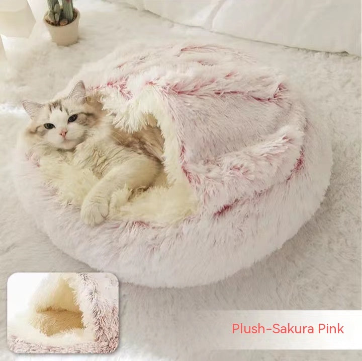 2 In 1 Dog And Cat Bed Pet Winter Bed Round Plush Warm Bed