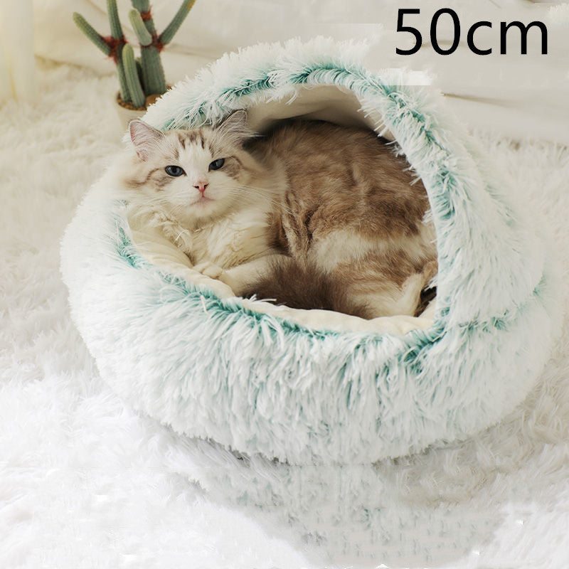 2 In 1 Dog And Cat Bed Pet Winter Bed Round Plush Warm Bed