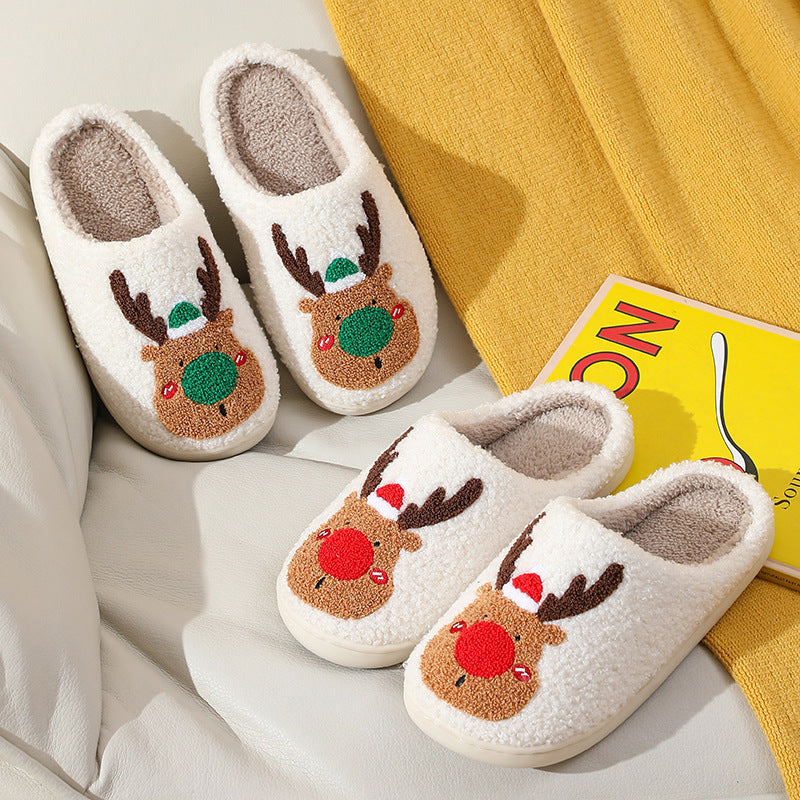 Christmas Elk Winter Warm Home Cotton Slippers