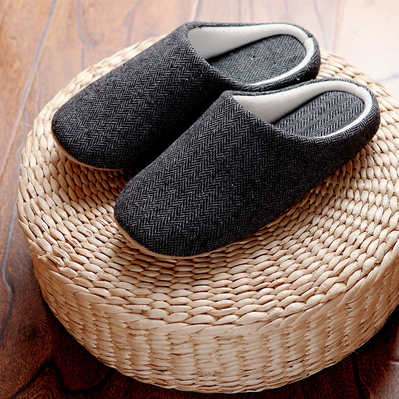 Men's Cotton Black Autumn Season Home Furnishing East Indoor Household Warm Slippers Soft Bottom Good Anti-skid Slippers