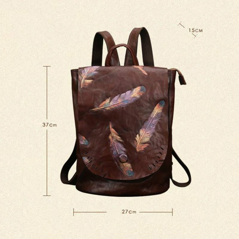 Retro Embossed Women's Backpacks In Cowhide