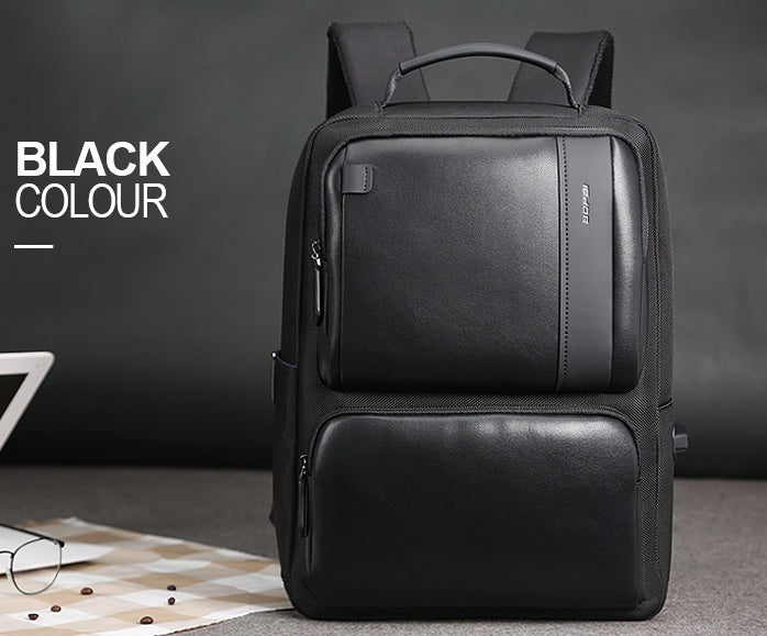 Black Leather College Anti Theft Travelling Bag