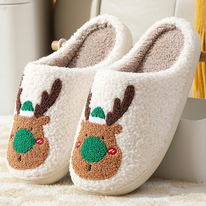 Christmas Elk Winter Warm Home Cotton Slippers