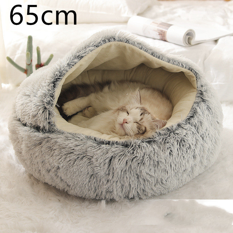 2 In 1 Dog And Cat Bed Pet Winter Bed Round Plush Warm Bed