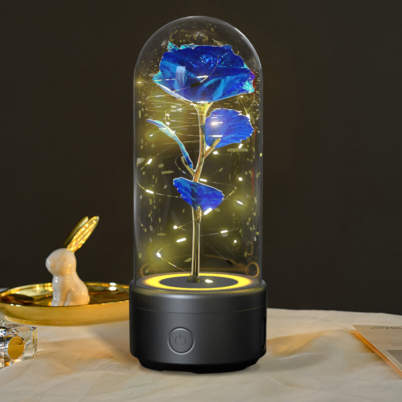 Valentines 2 In 1 Rose Flowers Luminous LED Night Light Bluetooth-Compatible Speaker Gift Glass Cover