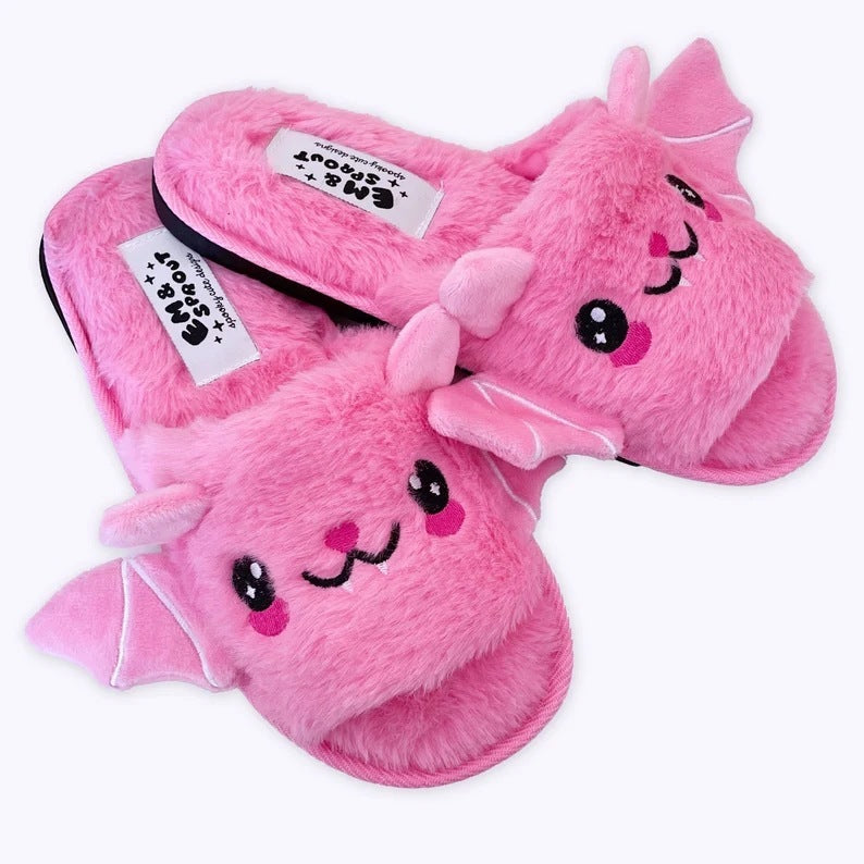 Women's Large Size Halloween Plush Bat Slippers