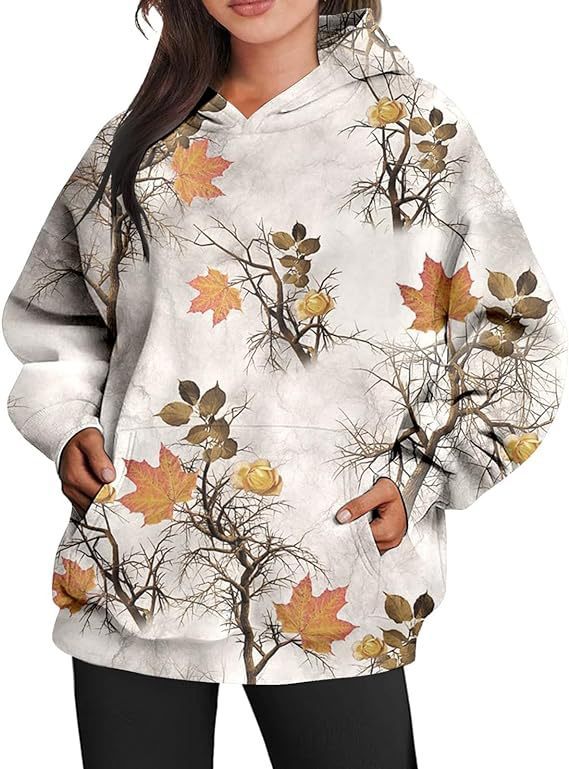 Women's Camouflage Hoodie Maple Leaf Print Oversized Sports Hoodie