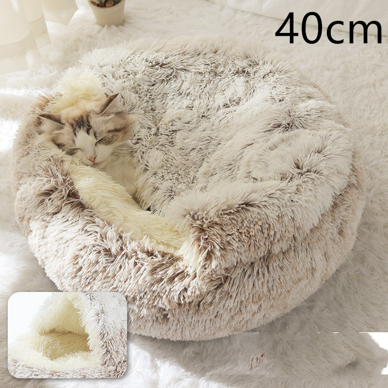 2 In 1 Dog And Cat Bed Pet Winter Bed Round Plush Warm Bed