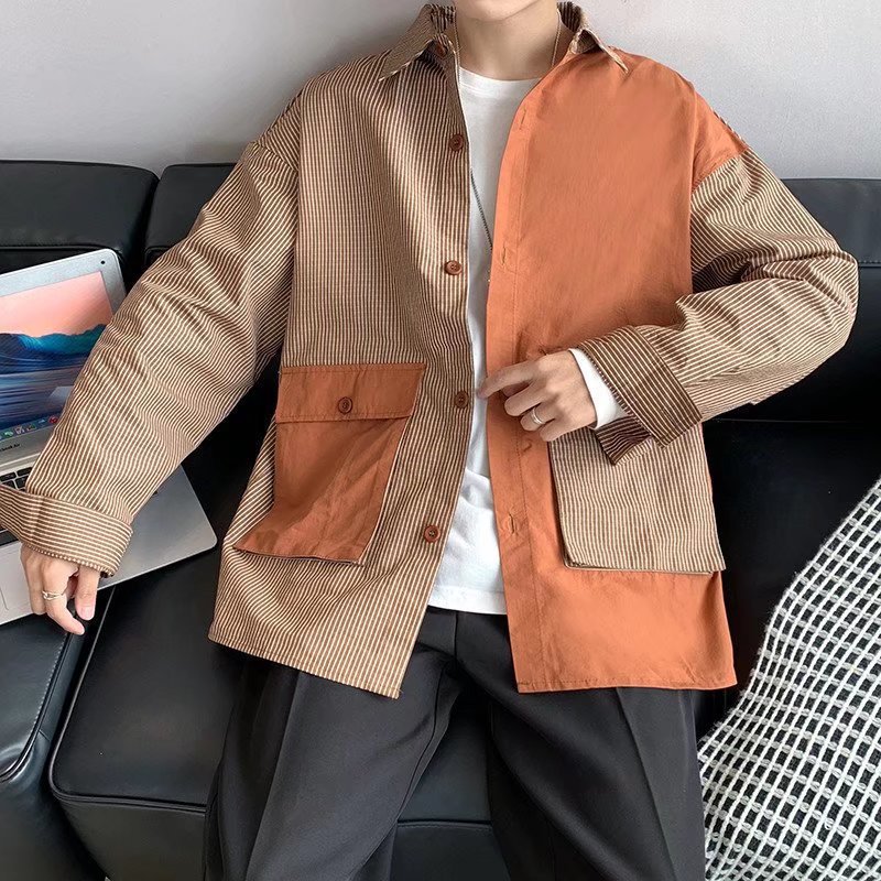 Patchwork Contrast Loose Long Sleeve Shirt