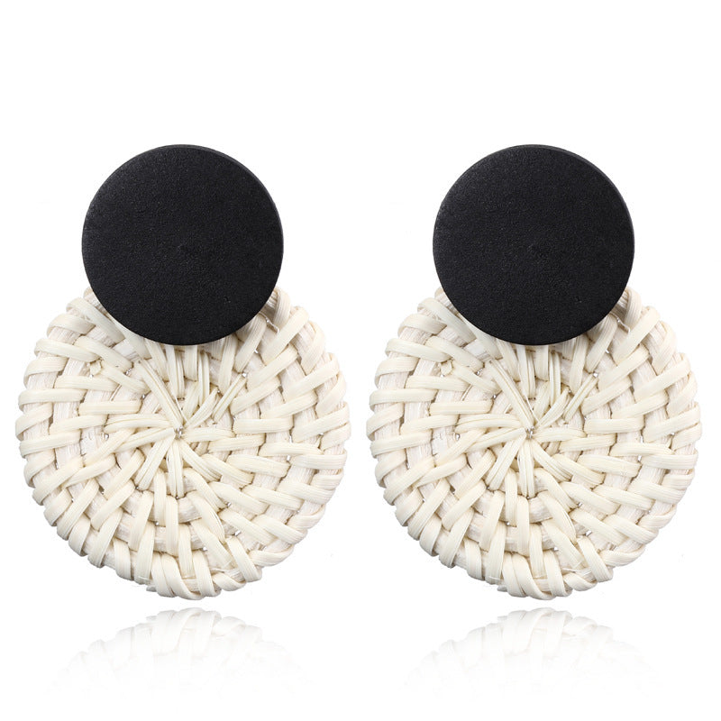 Handmade Bamboo Wood Rattan Straw Woven Geometric Hollow Earrings