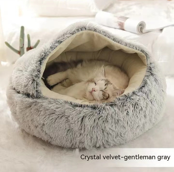 2 In 1 Dog And Cat Bed Pet Winter Bed Round Plush Warm Bed