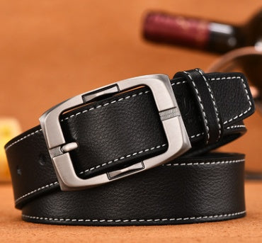 Smooth Buckle Belt Fashion Business Belt Belt Two Layers Leather Belt