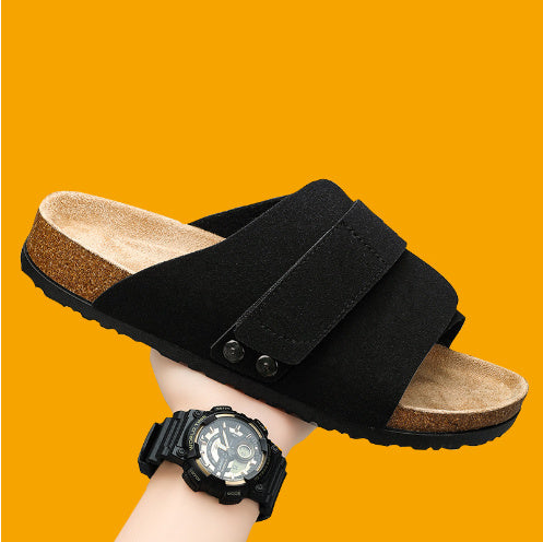 Double-breasted Cork Suede Sandals