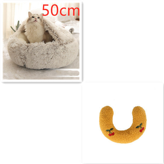 2 In 1 Dog And Cat Bed Pet Winter Bed Round Plush Warm Bed