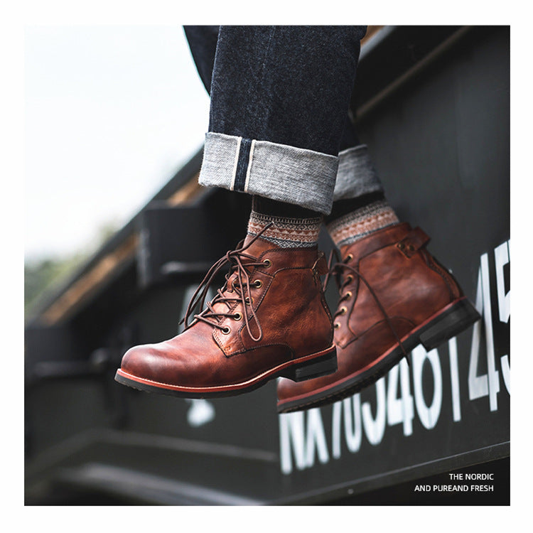 Vintage Retro Classy Leather Lace Up Ankle Low Heel Boots