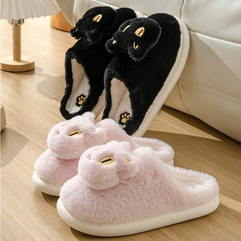 Cotton Slippers Plush Cartoon Cat Platform Non-slip Slippers