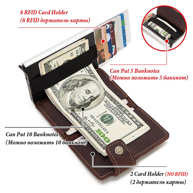 RFID Leather Automatic Pop Up Credit Card Case Business Card Case Metal Aluminum Card Holder