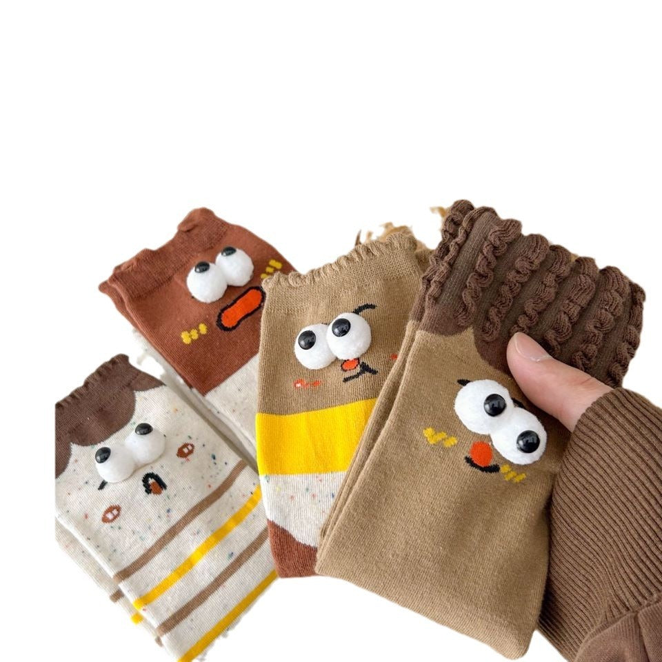 Funny Couple Cute Cartoon Big Stereo Eyes Tube Socks