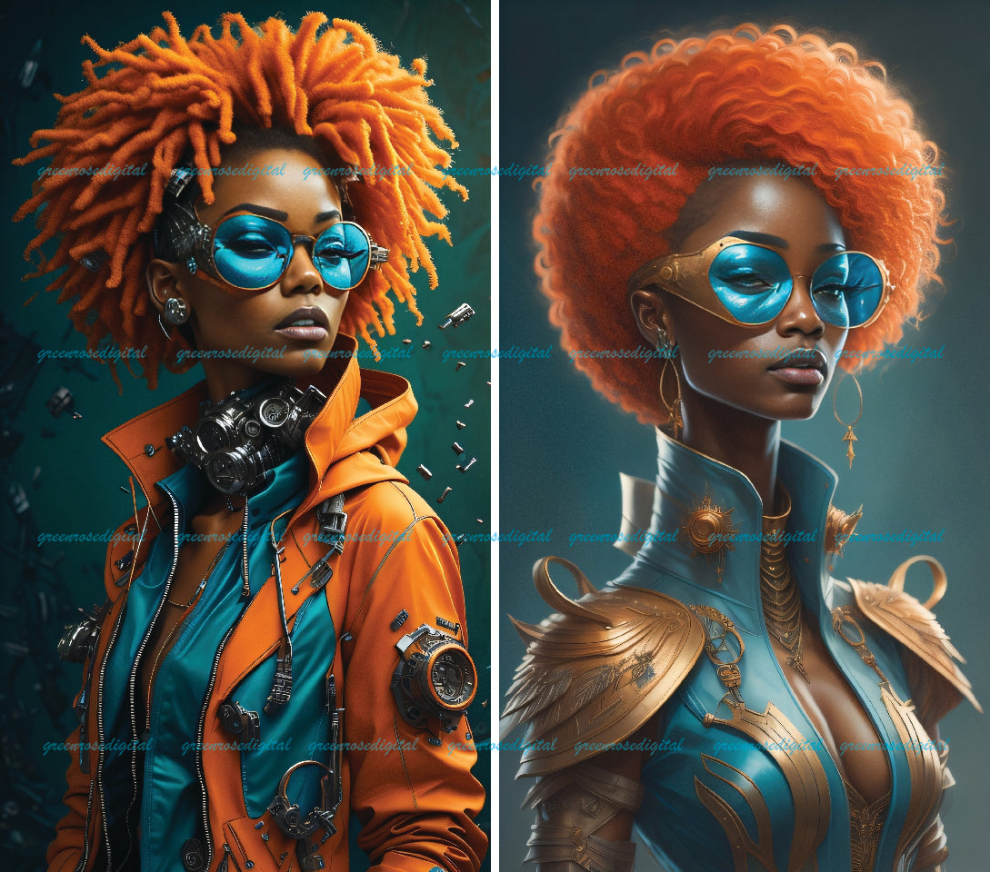 17 pièces « CyberPunk Black Girl » Portrait futuriste spécial conception d’art graphique