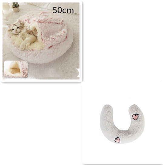 2 In 1 Dog And Cat Bed Pet Winter Bed Round Plush Warm Bed