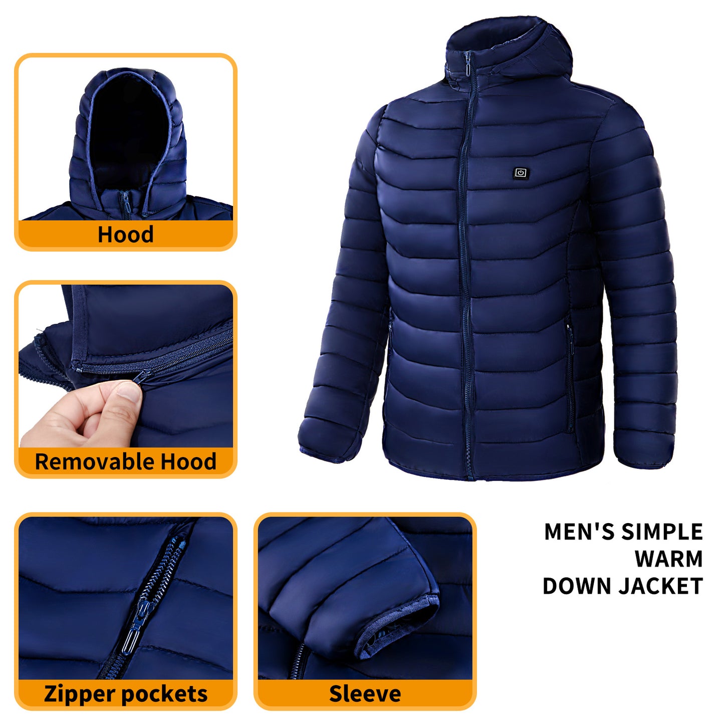 9-Zone Heated Electric Puffer Insulated Hood Windbreaker Jacket