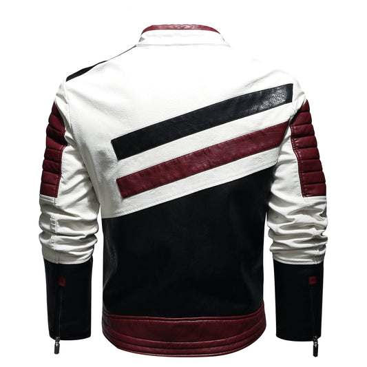 Motorcycle Leather Stand Collar Jacket