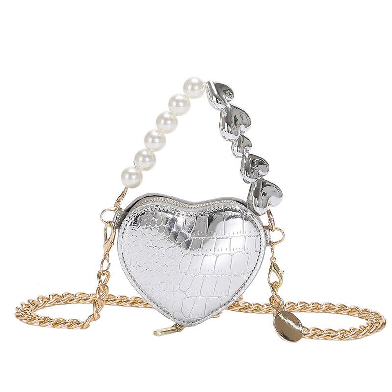 Valentines Mini Love-Shape Fashion Purse Shoulder Bag Lipstick Bag with Chain