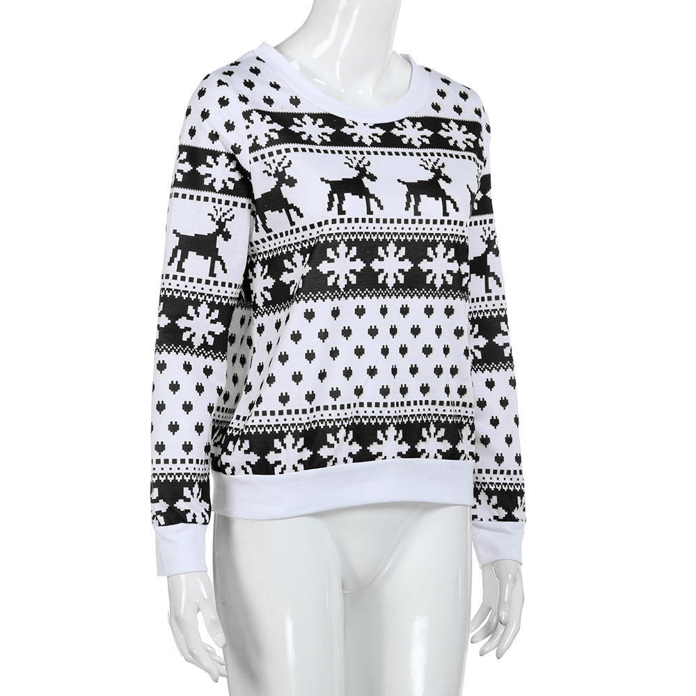 Fashion Tops Knit Christmas Snow Deer Autumn Winter Long Sleeve Jumper Womens