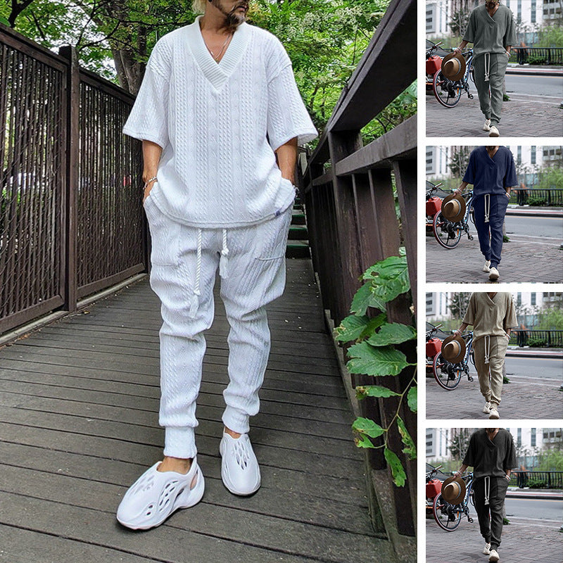 Casual Sweater Suit Men's Summer Loose Short