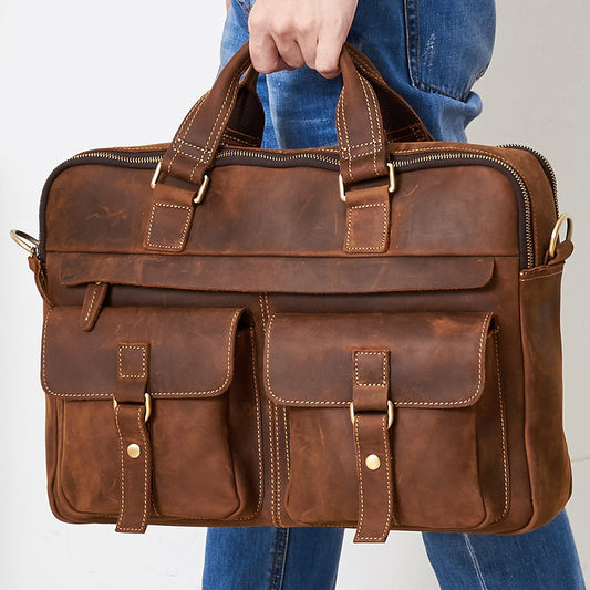 Genuine Leather Retro Business 15.6-inch Laptop Bag