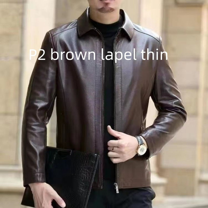 Leather Jacket Fleece Lined with Stand Collar