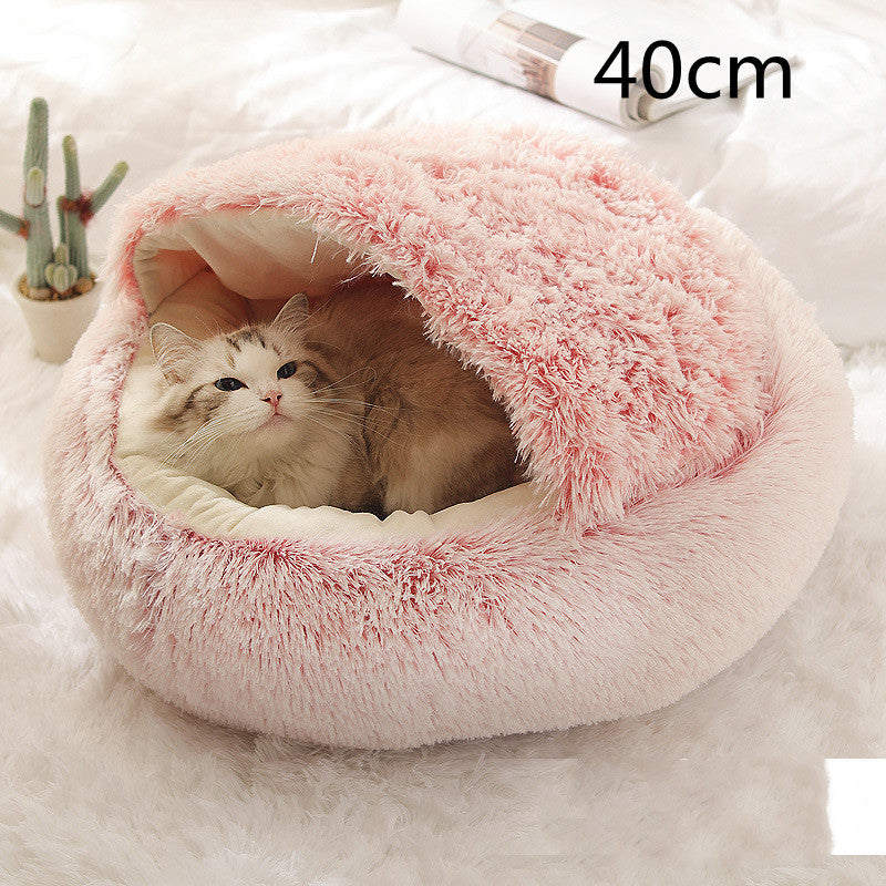 2 In 1 Dog And Cat Bed Pet Winter Bed Round Plush Warm Bed