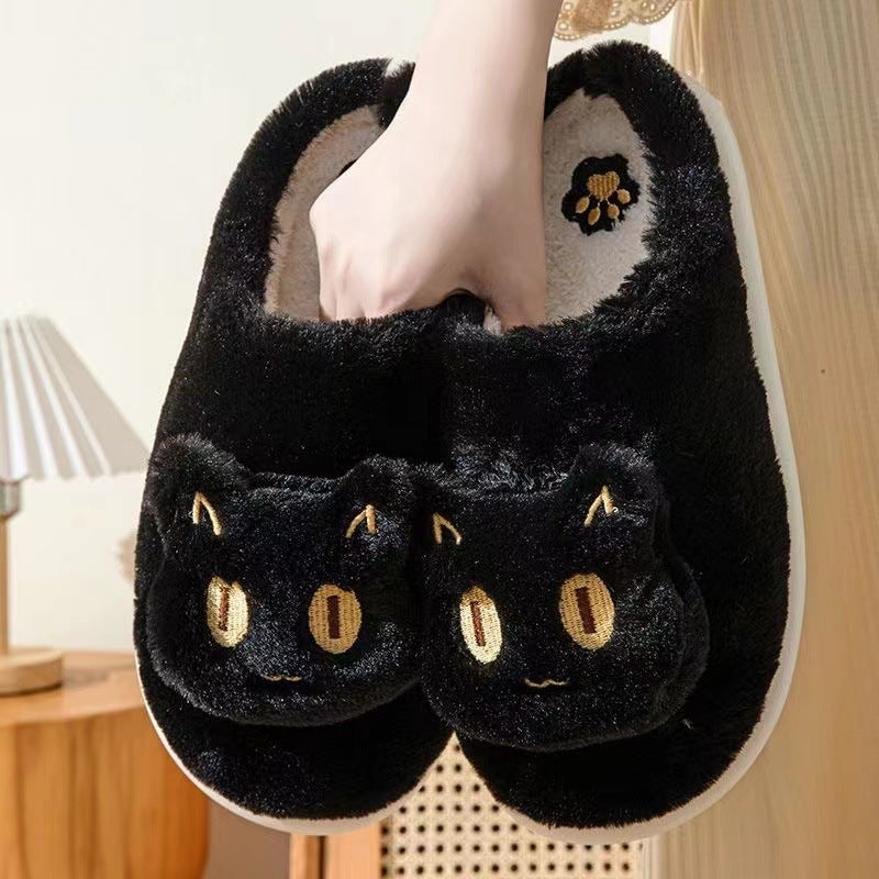 Cotton Slippers Plush Cartoon Cat Platform Non-slip Slippers