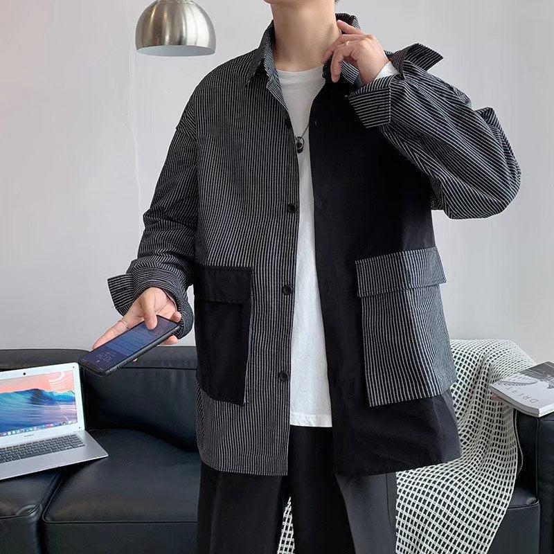 Patchwork Contrast Loose Long Sleeve Shirt