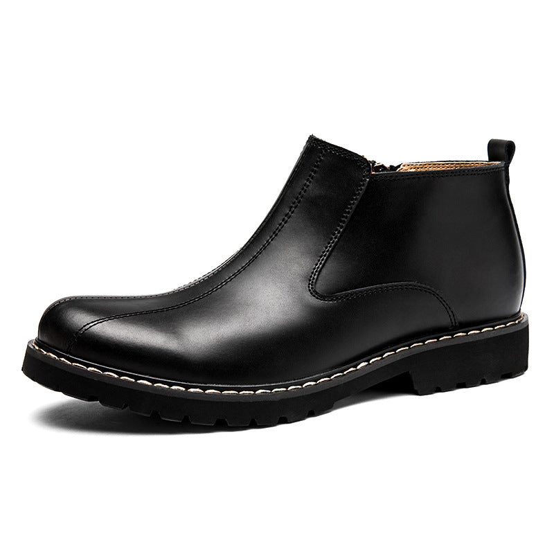 Winter Boots Leather Mens Martin Retro Round