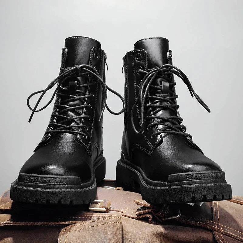 Leather High-Top British Platform Work Shoes