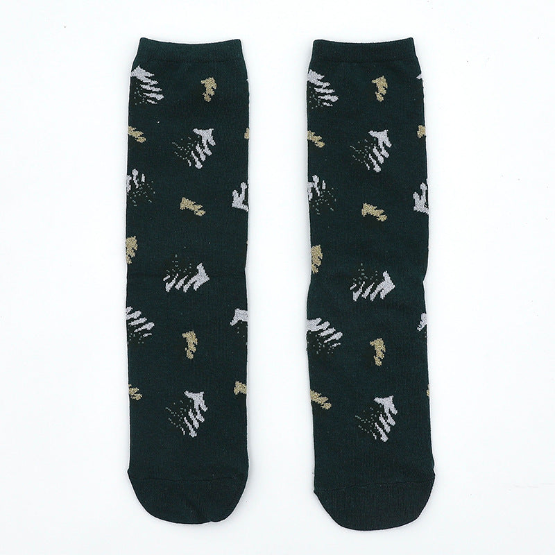 Christmas Couple Cotton Socks Gingerbread Man Gold Thread Men