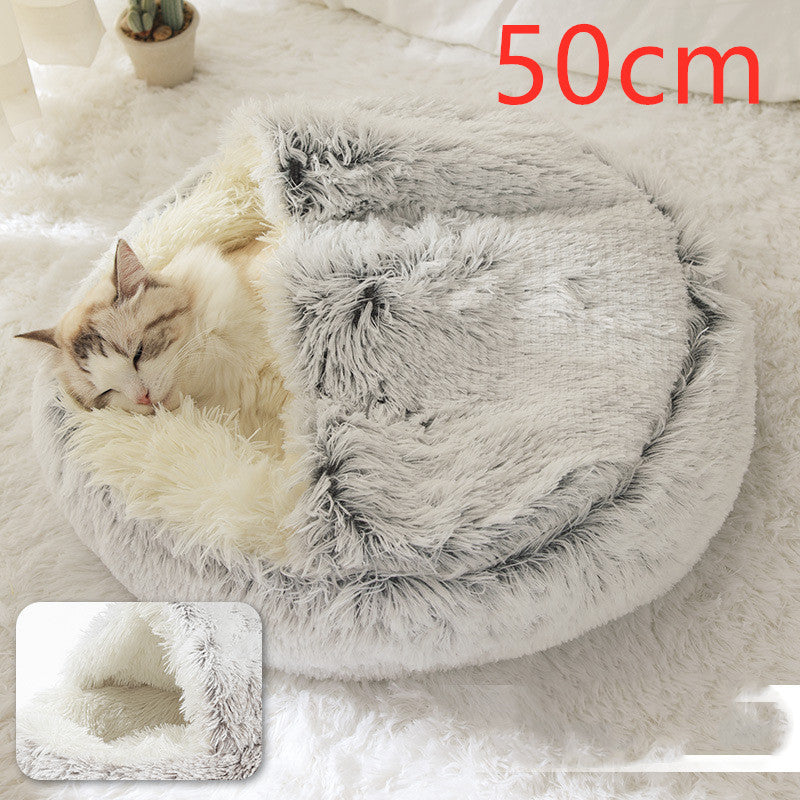 2 In 1 Dog And Cat Bed Pet Winter Bed Round Plush Warm Bed