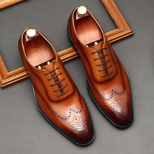 Leather British Pointed Toe Business Formal Wear Lace-up Shoes