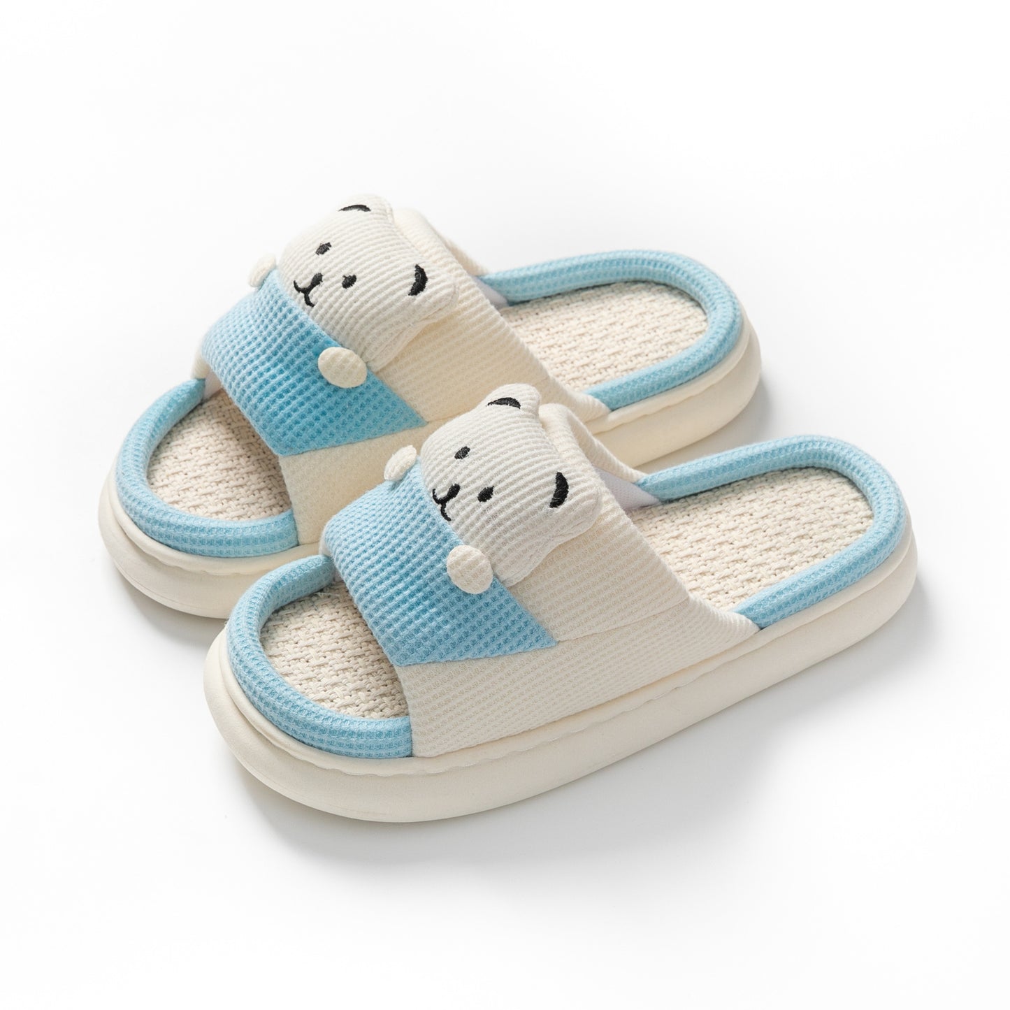 Cute Cartoon Bear Spring Fashion Slippers Thick-Soled Mute Linen Slipper