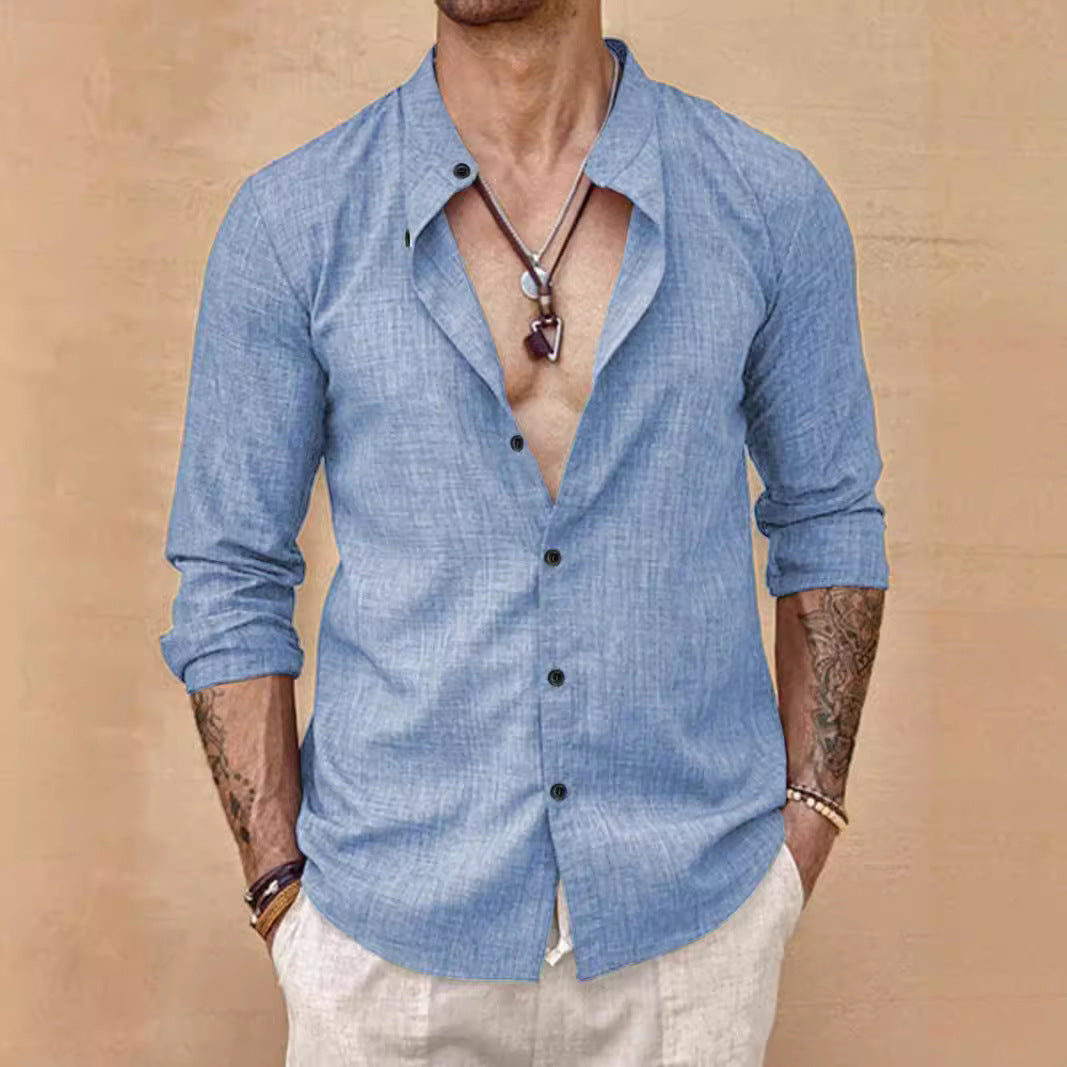 Stand Collar Long Sleeve Cardigan Shirt