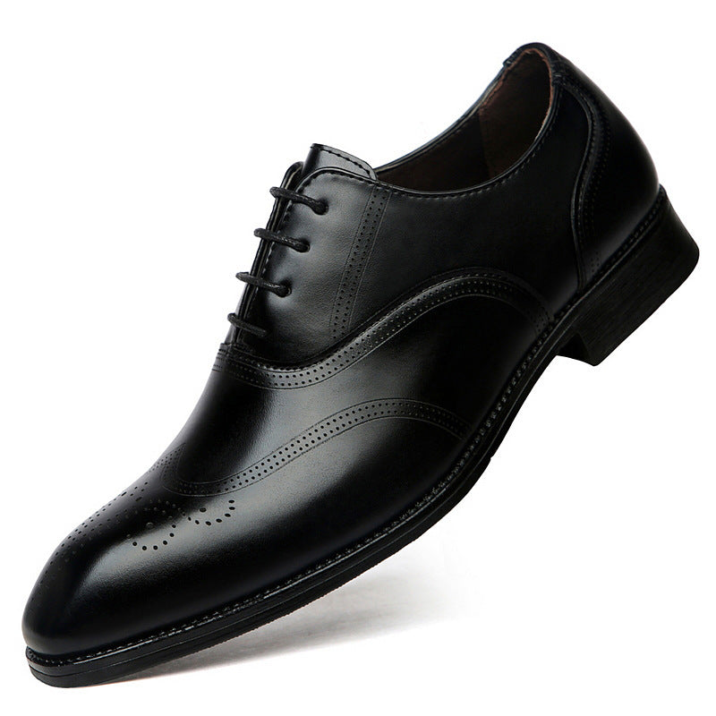 Formal Leather British Brogue Pointed-Toe Lace Up Shoes