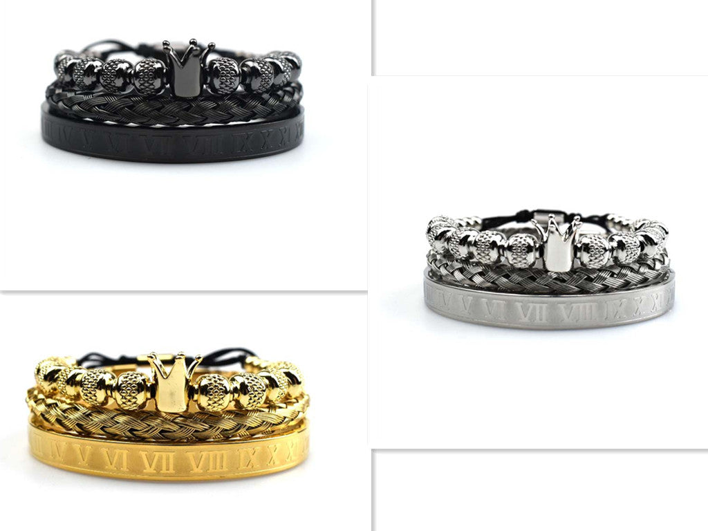 Bracelet à breloques de luxe couronne royale romaine hommes acier inoxydable géométrie Pulseiras hommes Bracelets réglables Couple bijoux cadeau