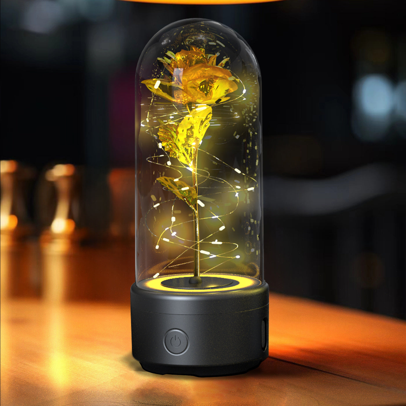 Valentines 2 In 1 Rose Flowers Luminous LED Night Light Bluetooth-Compatible Speaker Gift Glass Cover