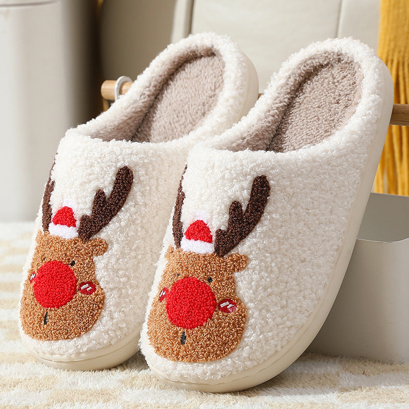 Christmas Elk Winter Warm Home Cotton Slippers